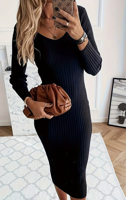 V Collar Midi Dress