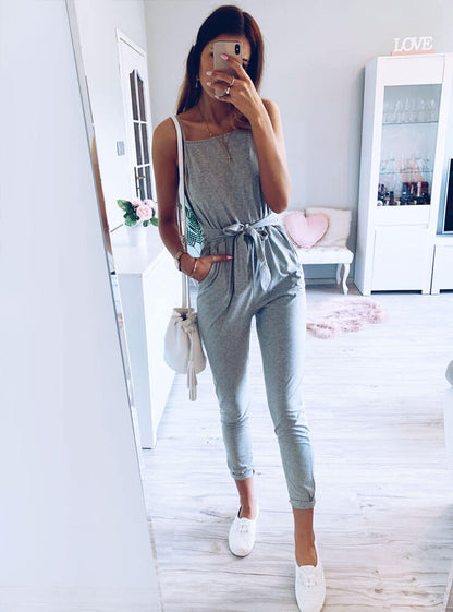 Lässiger rückenfreier Sling-Jumpsuit mit Schnürung