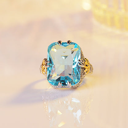 Ocean Blue Elegant Diamond Princess Ring For Women