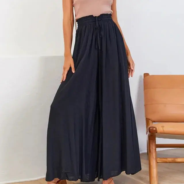 Pants Solid Color Elastic High Waist Wide Leg Trousers