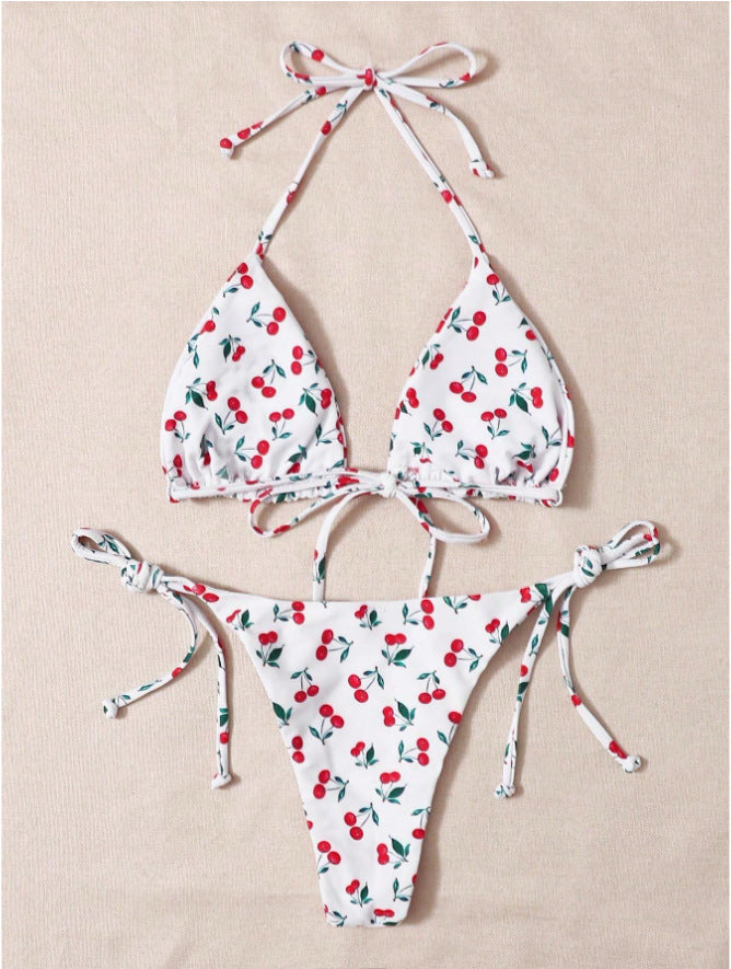 Cherry Split Halter Bikinis