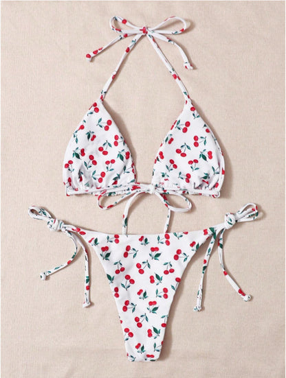 Cherry Split Halter Bikinis