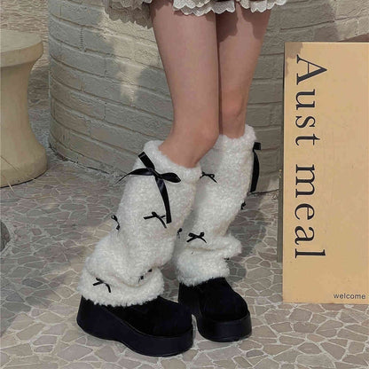 Thickened Lamb Wool Bow Mid-calf Foot Sock