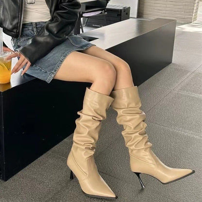 Pointed Pleated High Boots