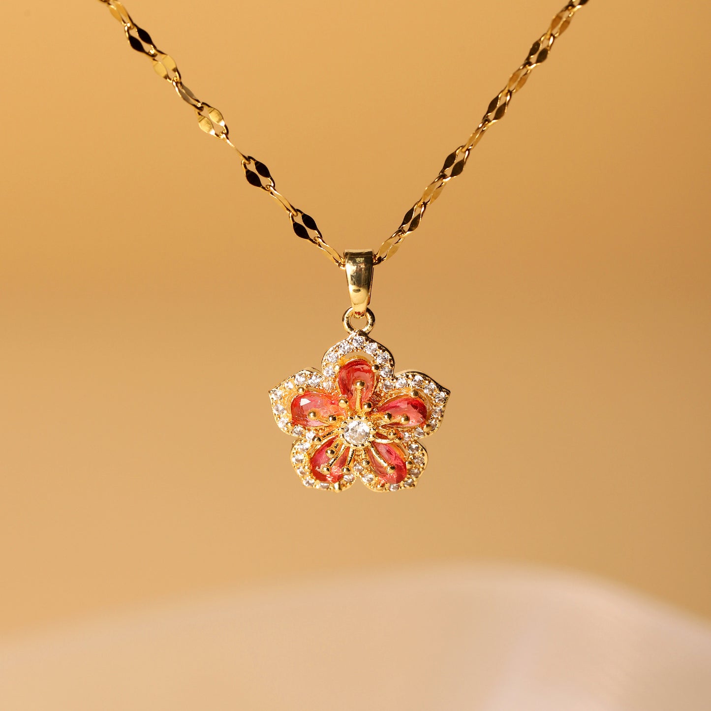 Red zircon flower necklace