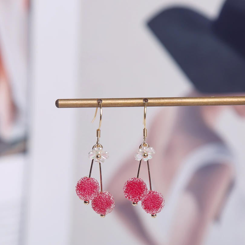 S925 Silver Needle Cherry Earrings