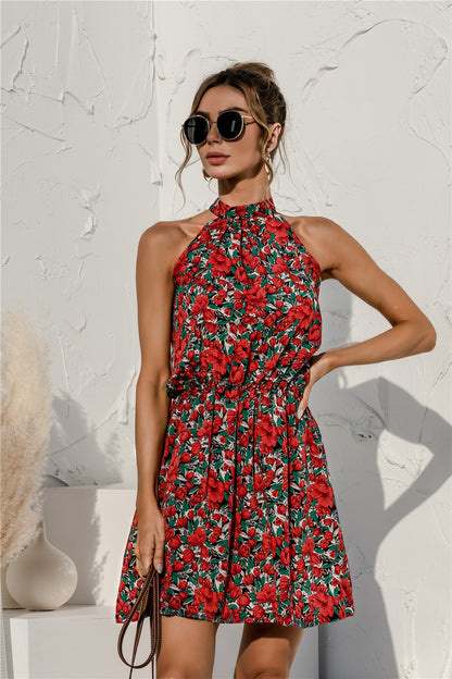 Vestidos sexy sin tirantes con cuello anudado floral