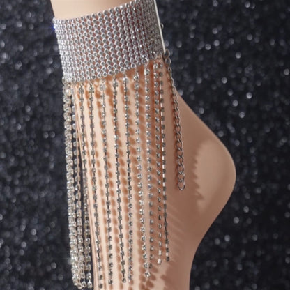 Sexy Affordable Luxury Fashion Full Inlaid Tassel Shiny Rhinestone Anklet Multi-layer