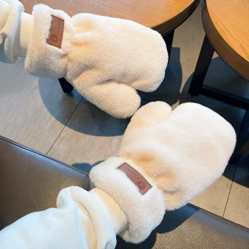 Fleece-lined Mittens Plush Warm Gloves