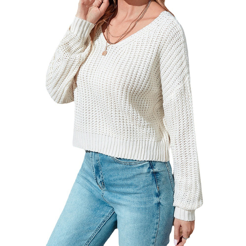 Mesh See-through Knitted Shoulder Bottoming Sweaters