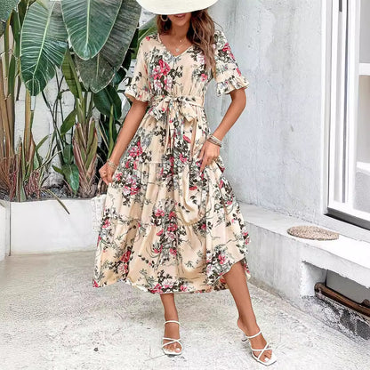 Flower print long dresses