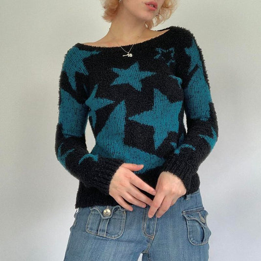 Color Contrast Star Long Sleeved Sweaters