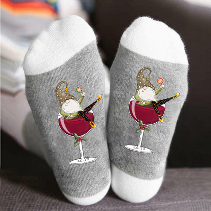 Red Wine Glass Casual Mid-calf Colorblock Breathable Long Socks