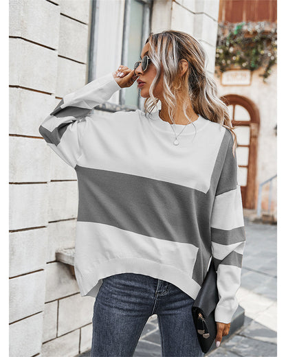 Autumn Stitching Irregular Loose Women Sweater