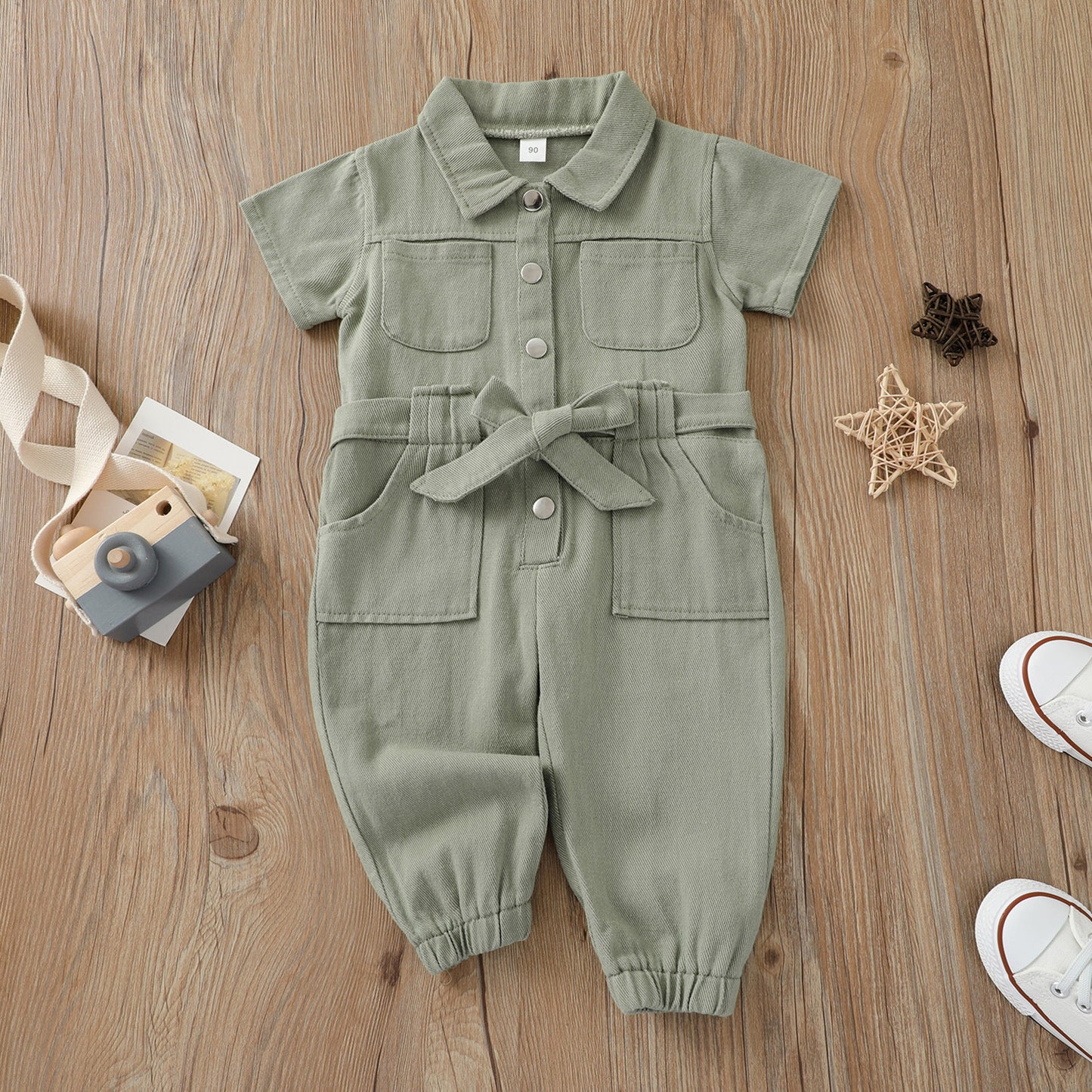 1-5 Years Kids Girls Casual Jumpsuits Solid Color