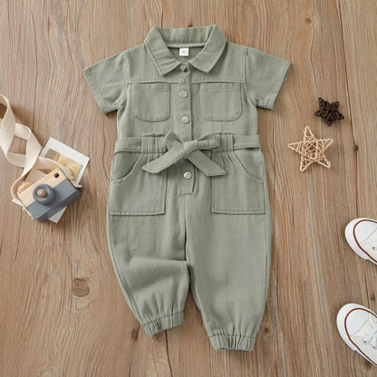 1-5 Years Kids Girls Casual Jumpsuits Solid Color