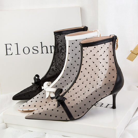 See-through Polka Dot Mesh Hollow-out High Heels