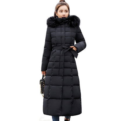 Fur collar padded jacket with belt