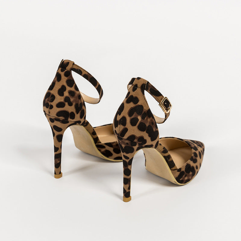 Hollowed Sandals With Pointed Toe Stiletto Leopard Print