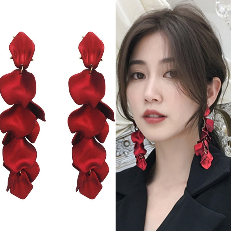 Long Rose Petal Fringed Earrings