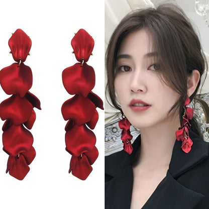 Long Rose Petal Fringed Earrings