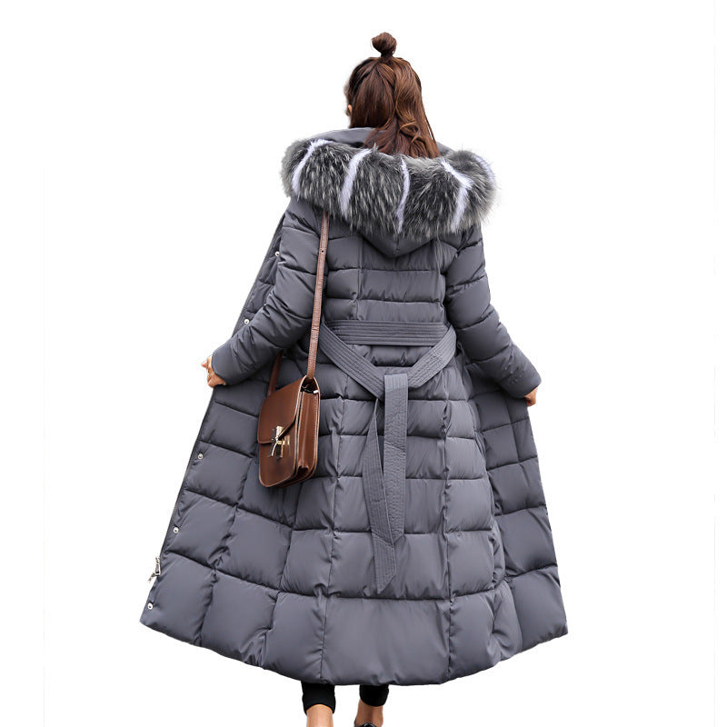 Fur collar padded jacket with belt