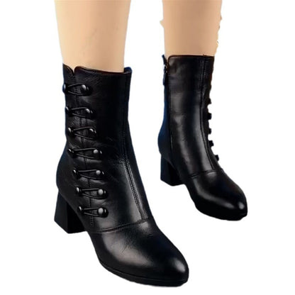 Decorative Button Zipper Non-slip Black Boots