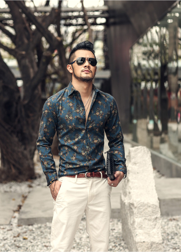 Retro 3D shirt lapel flower shirt