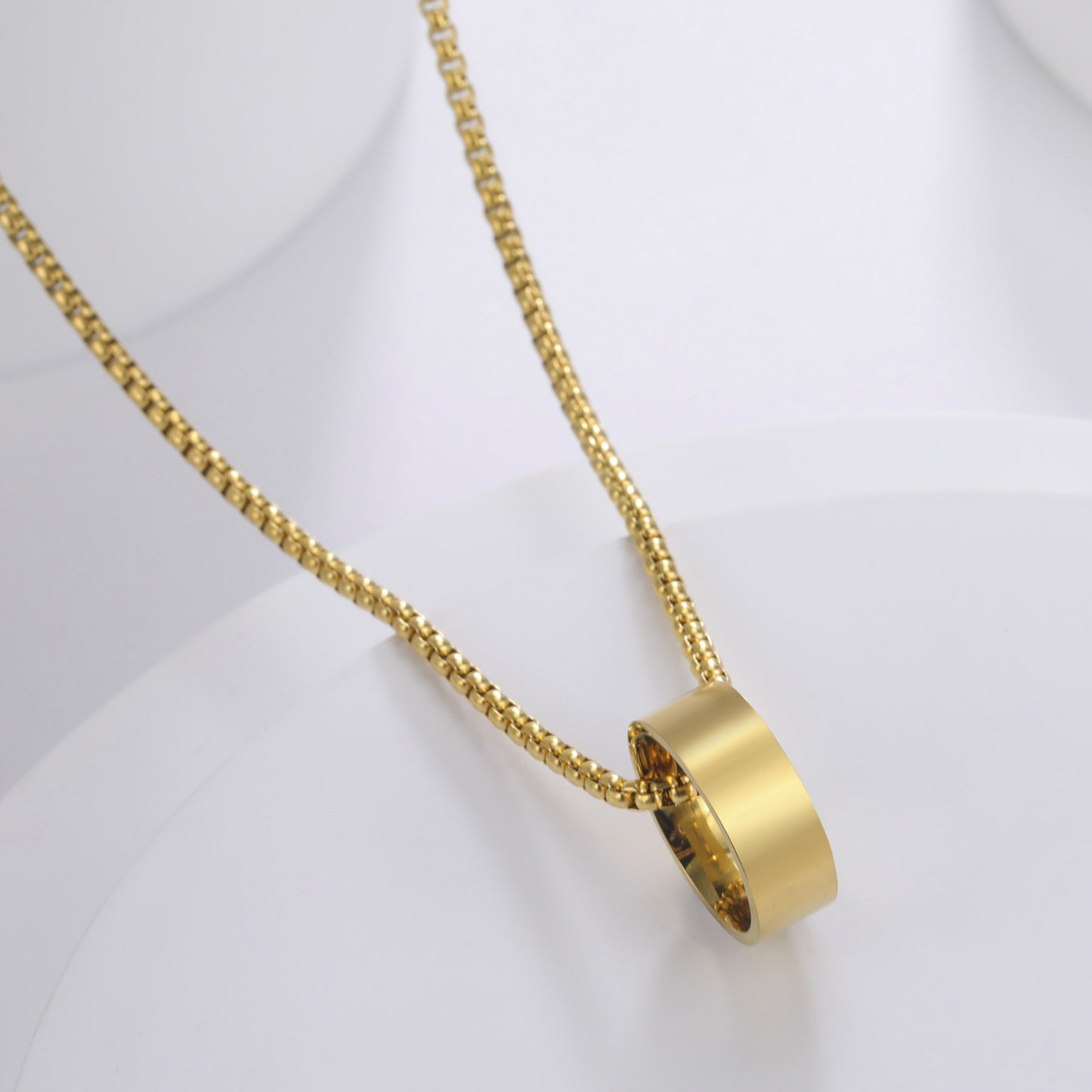 Titanium Steel Gold Plating Ring Pendant Necklace