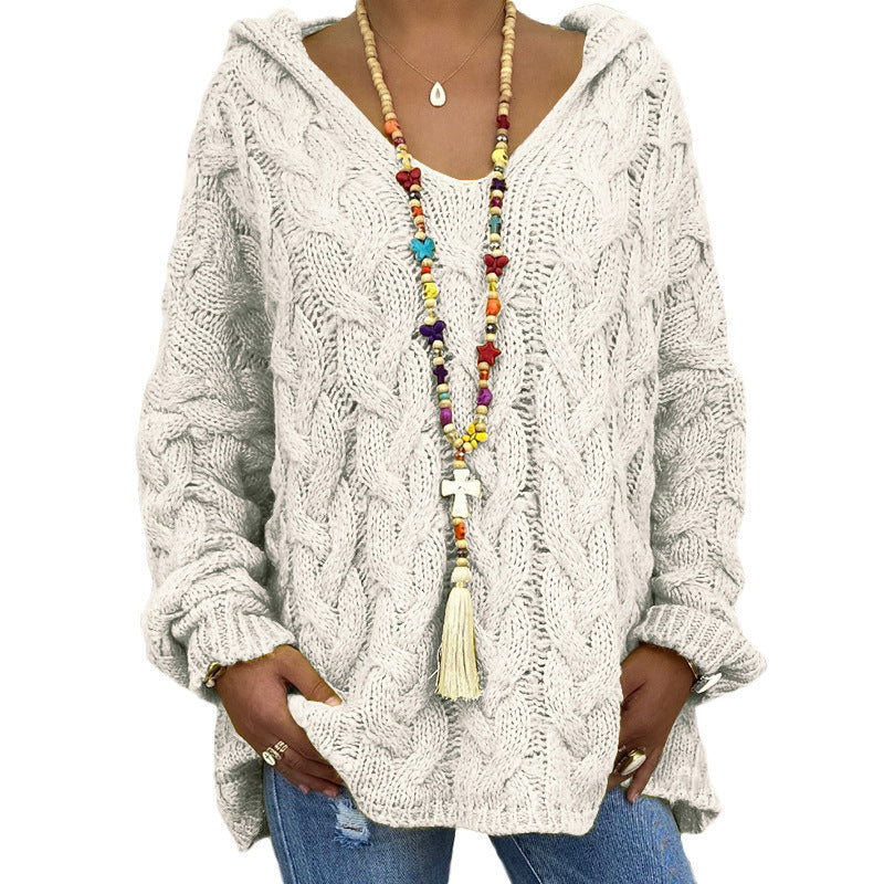 Solid Color Twist Knitted Hoodie Sweaters