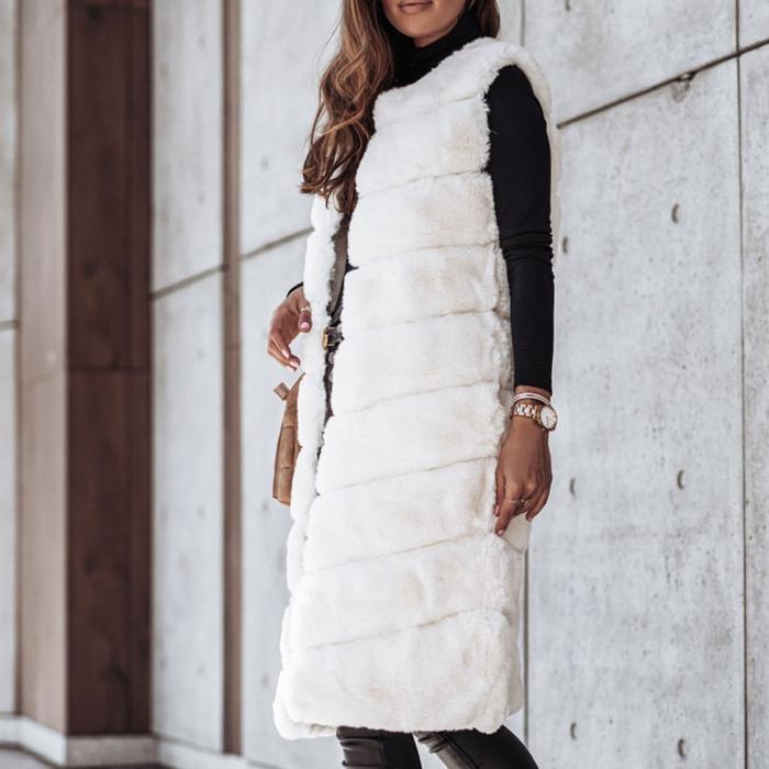 Long round neck fur vests