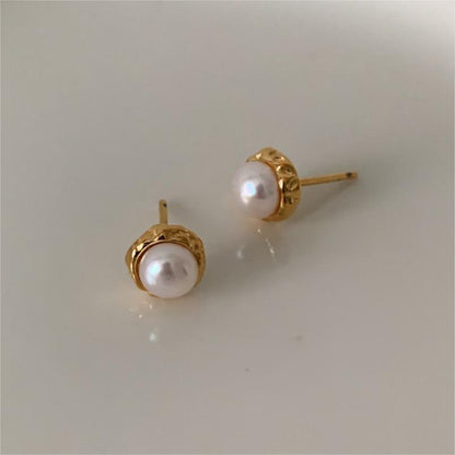 Silver Pearl Shaped Stud Earrings