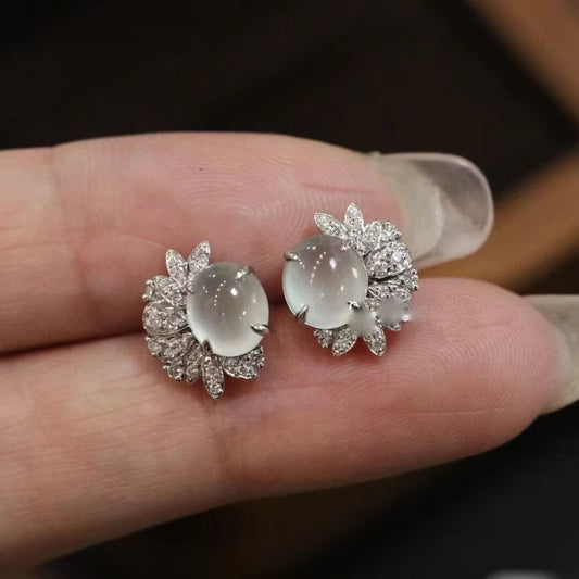 Elegant Graceful Copper Inlaid White Chalcedony Ear Studs