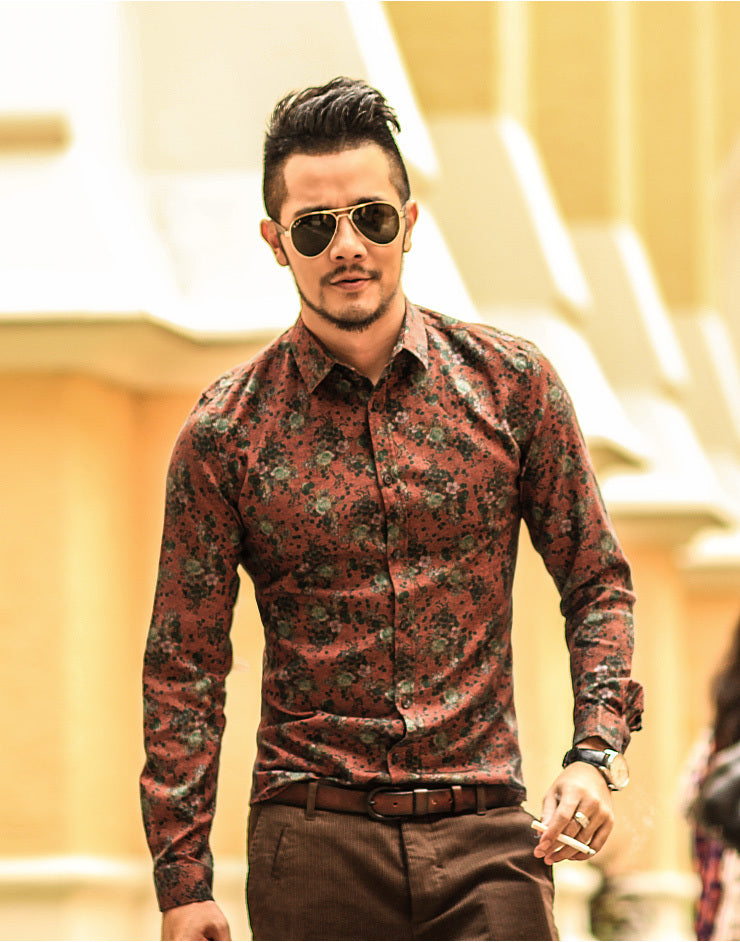 Retro 3D shirt lapel flower shirt