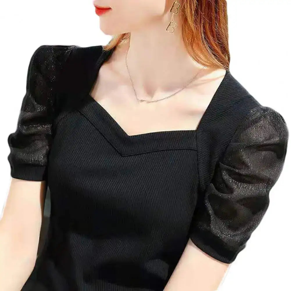 Puff Sleeve Square Collar Blouses