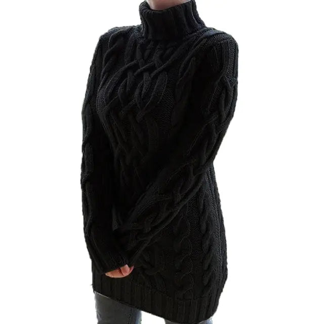 Turtleneck Twist Knitted Sweater Dresses