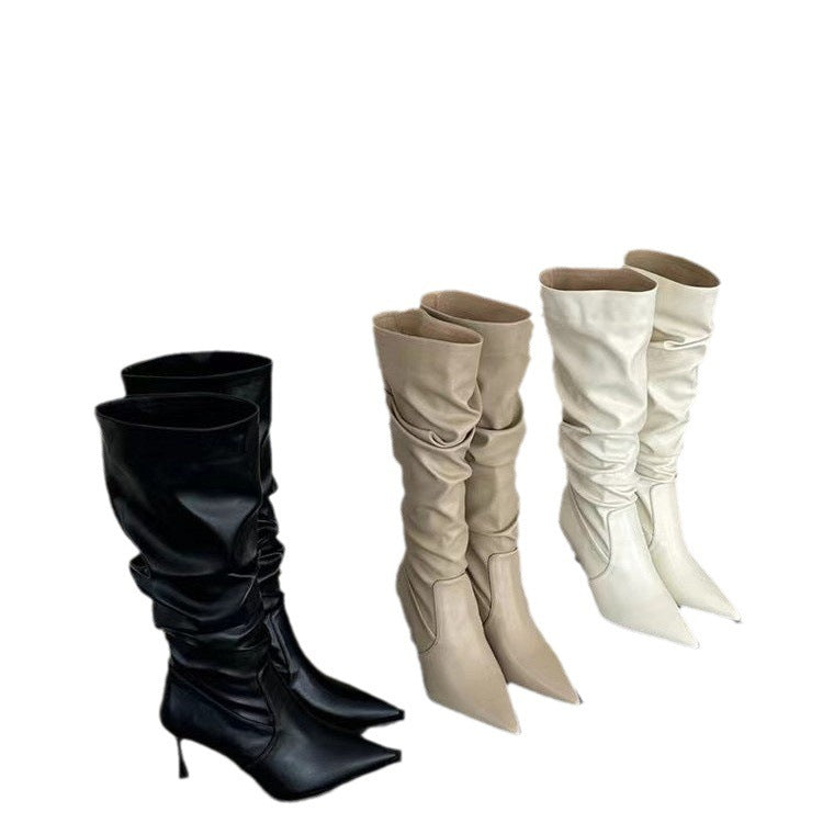 Pointed Pleated High Boots