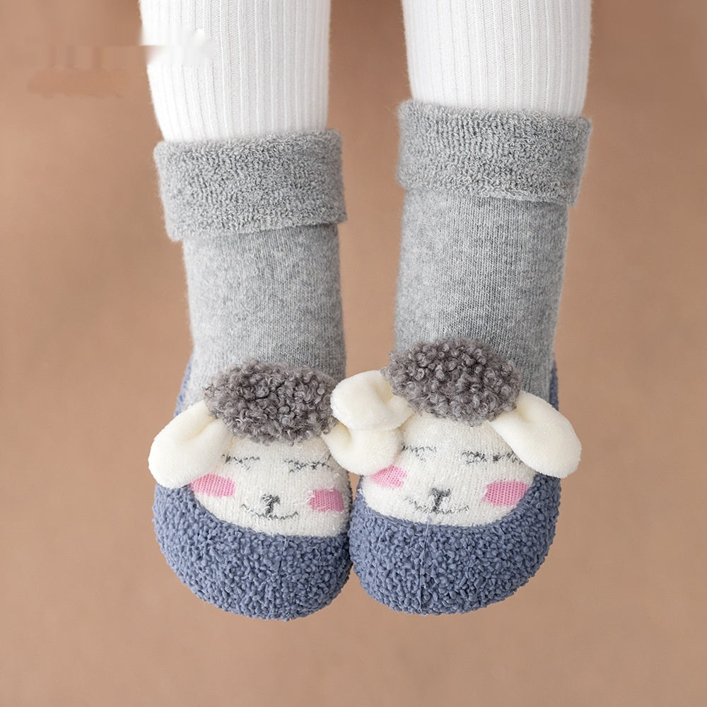 Autumn And Winter Non-slip Cartoon Velvet Extra Thick Fluffy Loop Sock Shoes