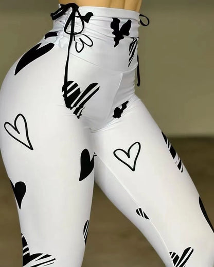 Heart Print Yoga Sports Fitness Leggings