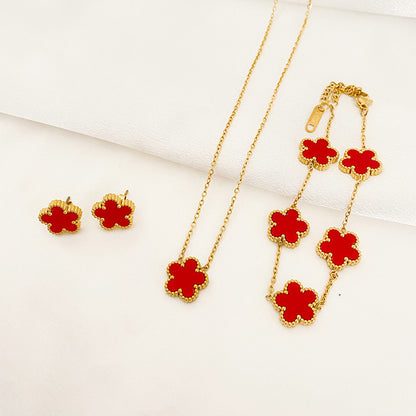 Five-leaf Flower Pendant Necklace Earring Bracelet Sets