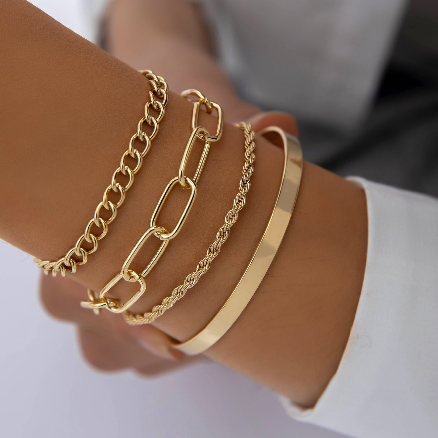 Goldcolor Thick Chain Bracelet set Of Four Pieces