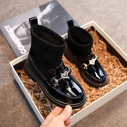 Girls' Cotton Boots With Faux Leather And Velvet Warm Buckle