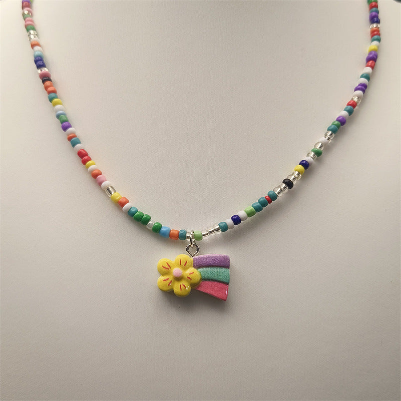 Childlike Cartoon Cute Children's Rainbow Love Clavicle Chain Dopamine Necklace