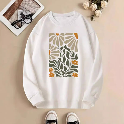 Flowers And Plants Round Neck Long Sleeve Sweaters