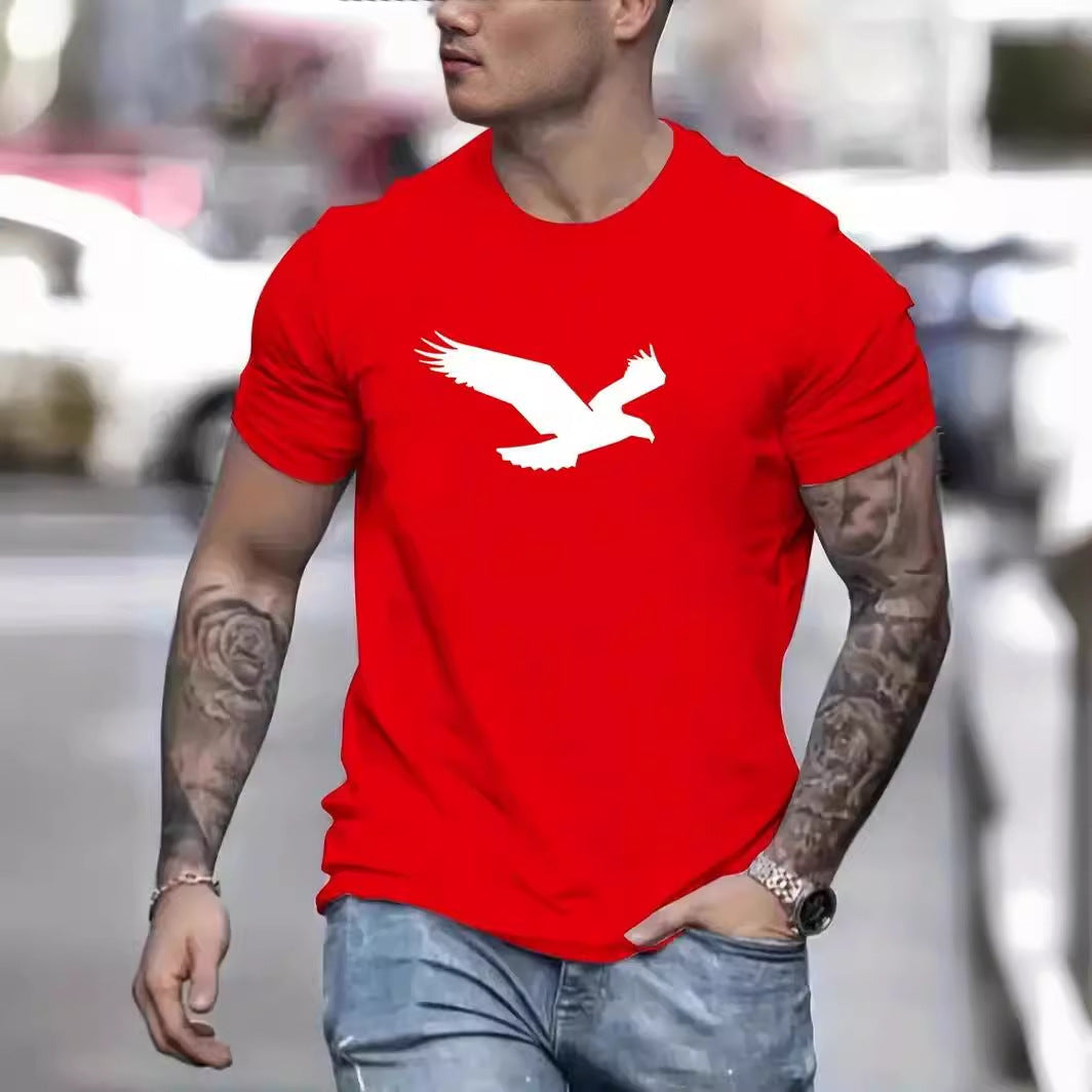 Eagle Print Solid Color Men's Casual T-shirts