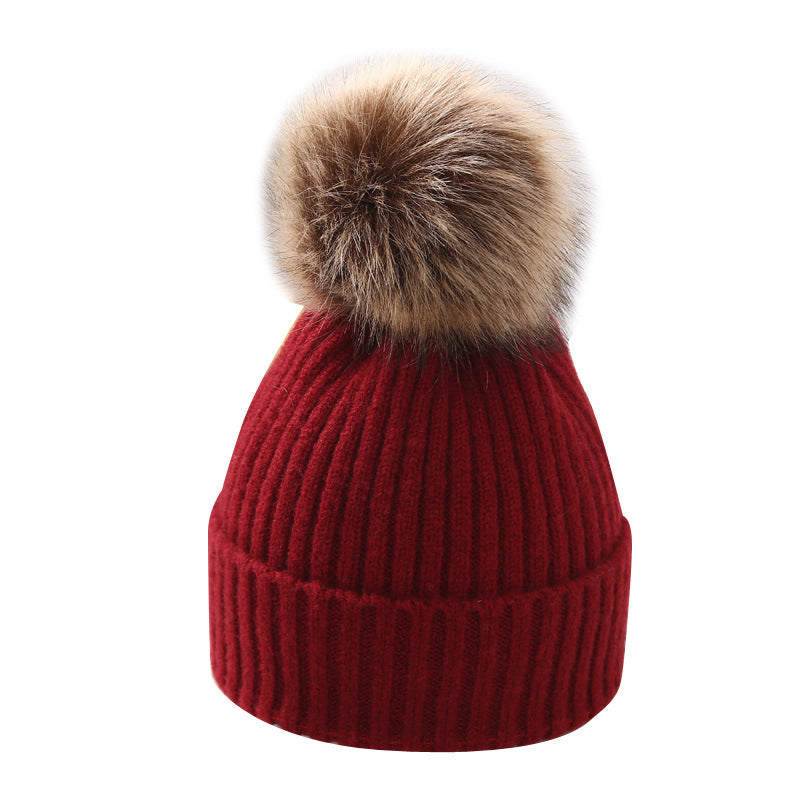 Baby Hat Autumn And Winter Baby Woolen Cap Big Fur Ball