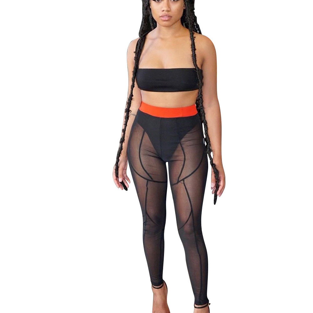 Color Matching Mesh Leggings Women