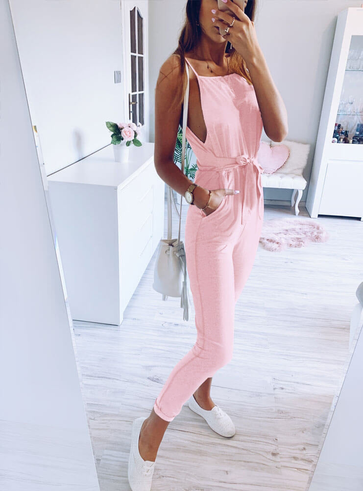 Lässiger rückenfreier Sling-Jumpsuit mit Schnürung