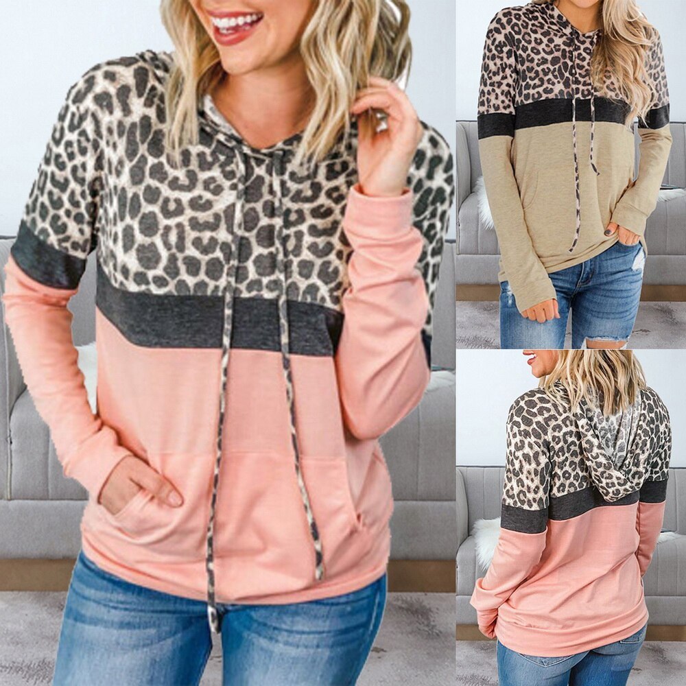 Leopard print stitching sweater women