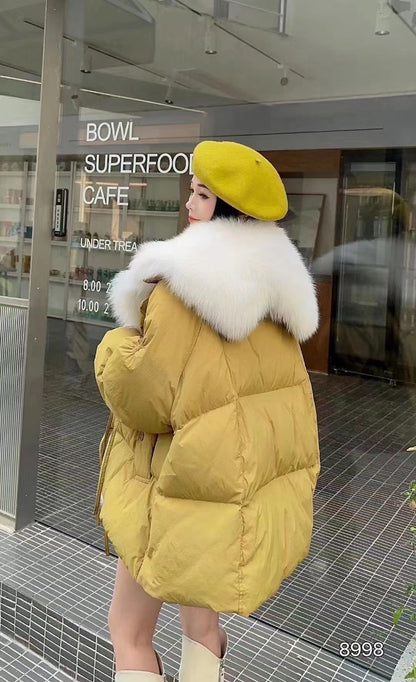 Short Loose Big Fur Collar Duck Down Jackets